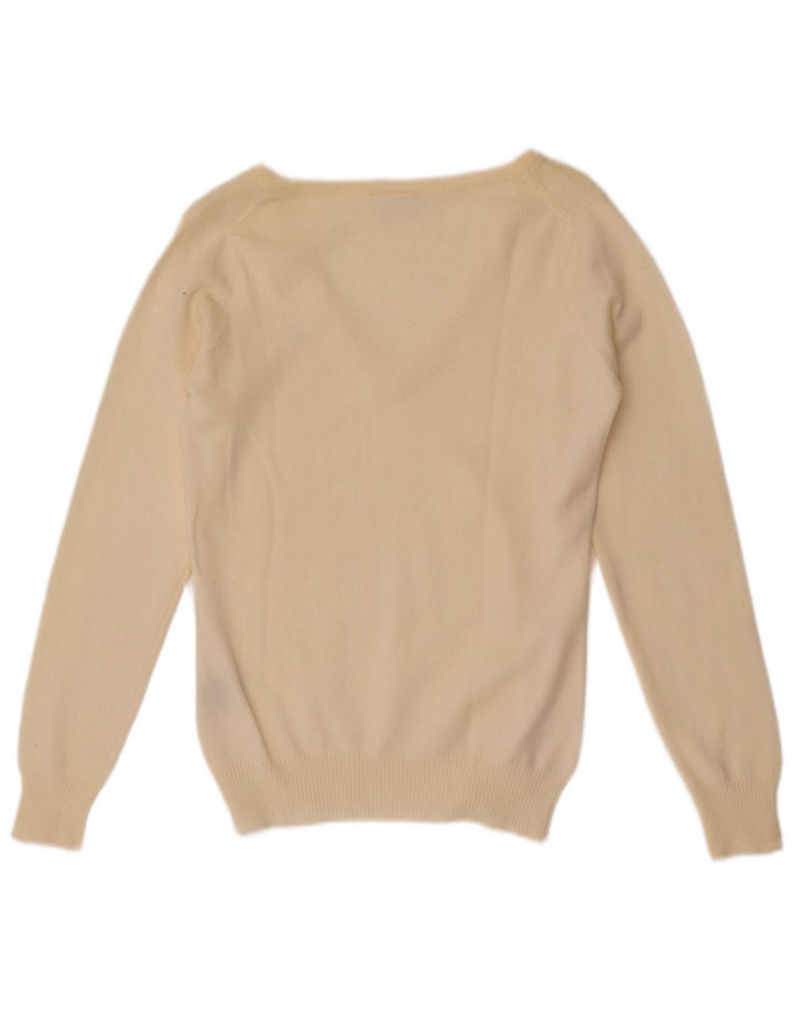 Lacoste Dame V-hals sweater Størrelse 38 Medium Off White Uld