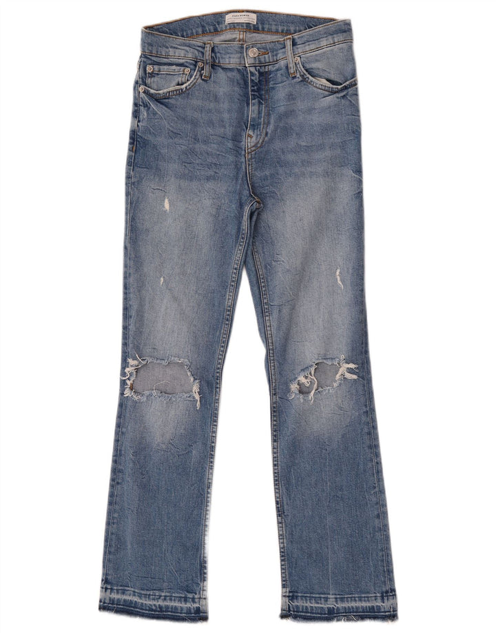 Zara Dame Distressed Bootcut Jeans EU 36 XS W26 L27 Blå
