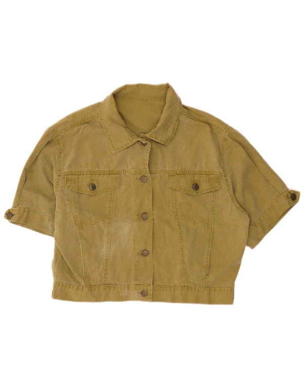 Blues Club Dame Crop Kortærmet denimjakke UK 12 Medium Khaki Bomuld