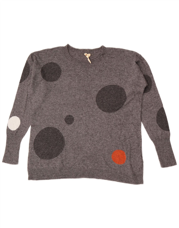 White Stuff Dame Crew Neck Jumper Sweater UK 12 Medium Grey Polka Dot