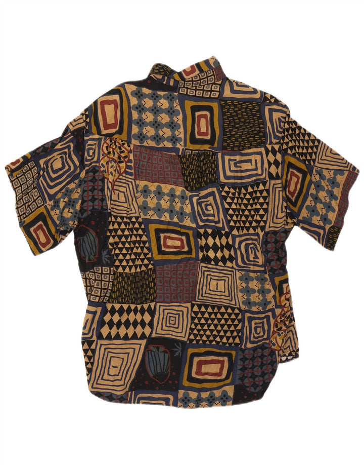 Vintage kortærmet herreskjorte Stor flerfarvet patchwork