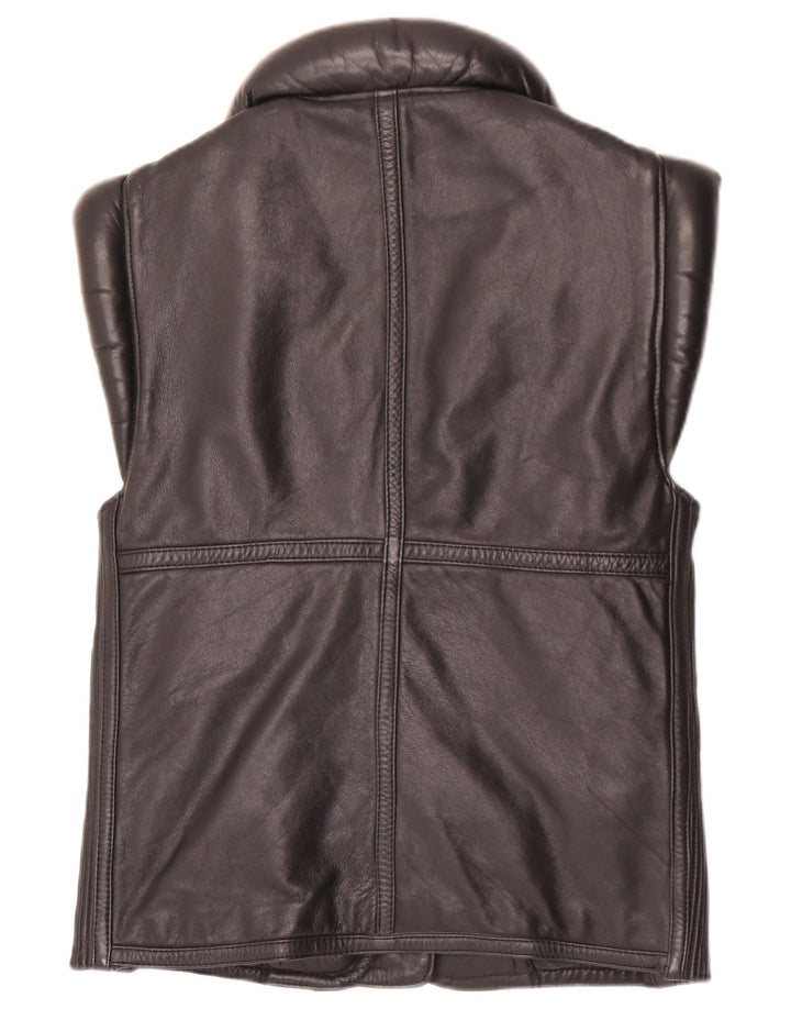 Vintage Herre Læder Gilet UK 38 Medium Sort Læder