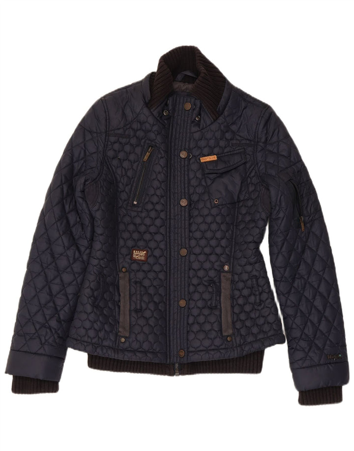 KHUJO Womens Quilted Padded Jacket UK 10 Small Navy Blue Polyamide