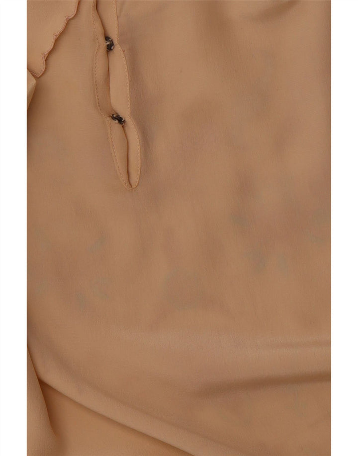 VINTAGE Langærmet skjortebluse til kvinder EU 36 Small Beige Floral Silke