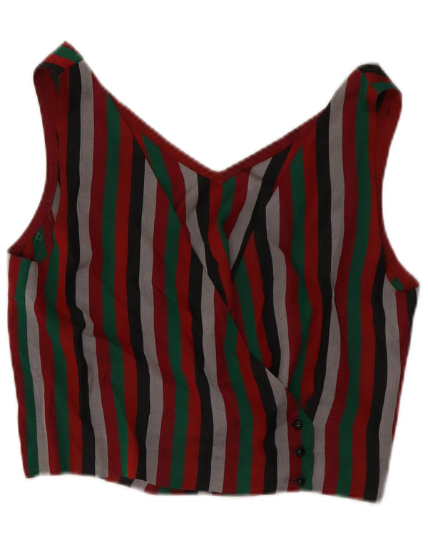 VINTAGE Womens Crop Shirt Bluse UK 12 Medium Flerfarvet Stribet