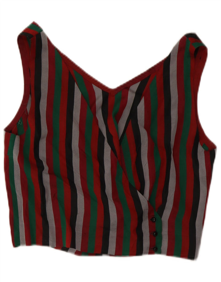 VINTAGE Womens Crop Shirt Bluse UK 12 Medium Flerfarvet Stribet