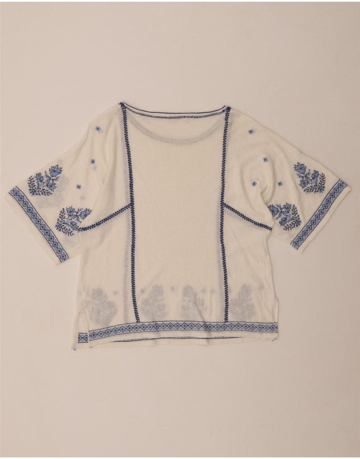 MONSOON Damebluse Top UK 16 Large Off White Floral Linen