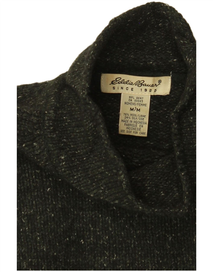 EDDIE BAUER Dame Turtle Neck Sweater UK 14 Medium Khaki Flecked