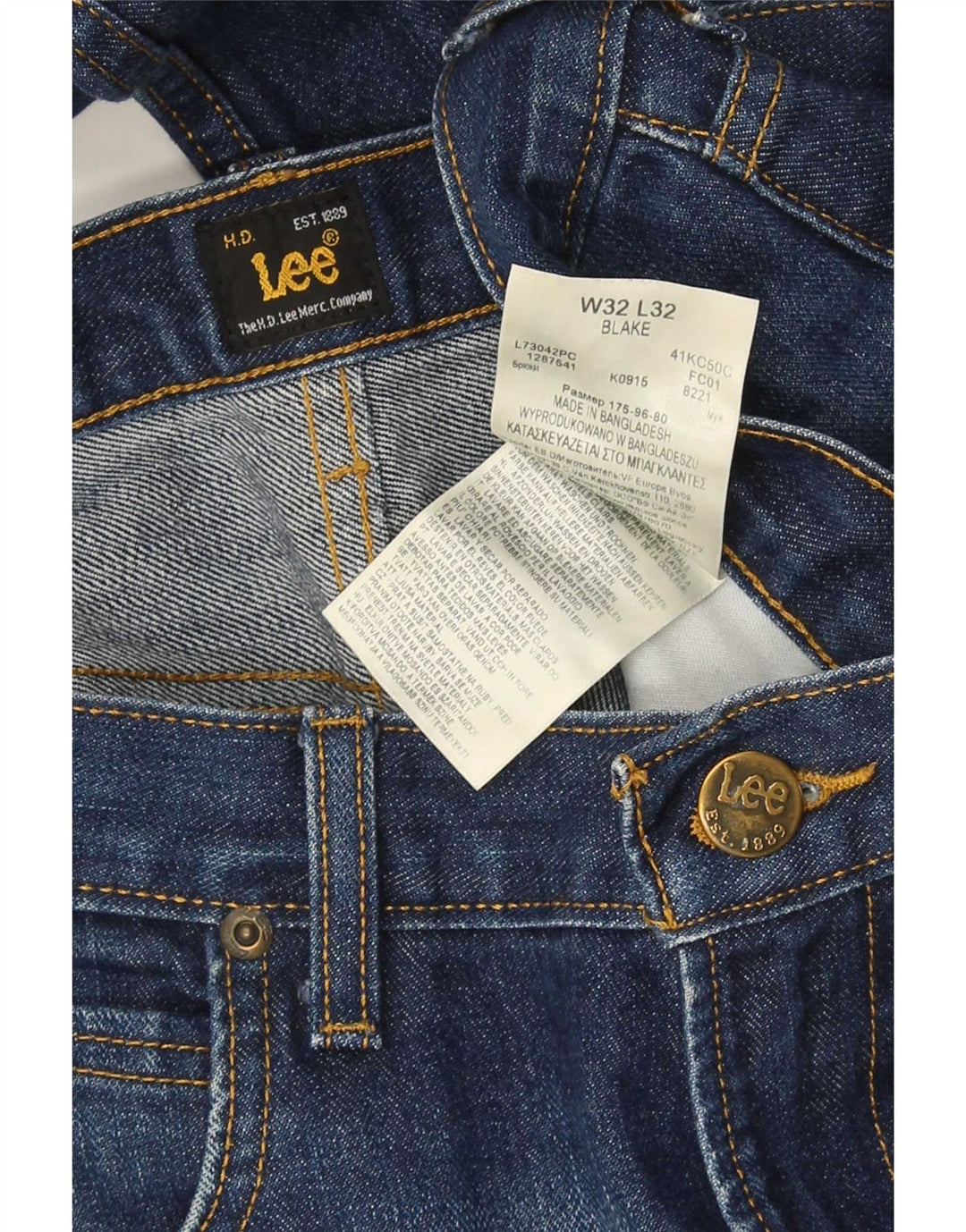 Lee Straight Jeans til mænd W32 L32 Marineblå bomuld