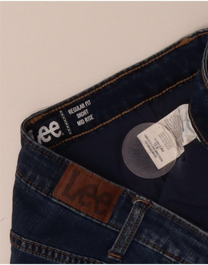LEE Womens Mid Rise Regular Fit Denim Skirt US 12 Large W32 Navy Blue