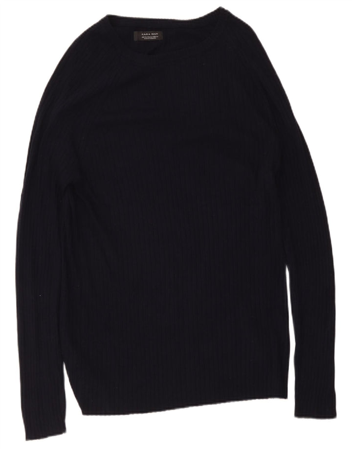 Zara Herre Boat Neck Jumper Sweater XL Navy Blue Viscose