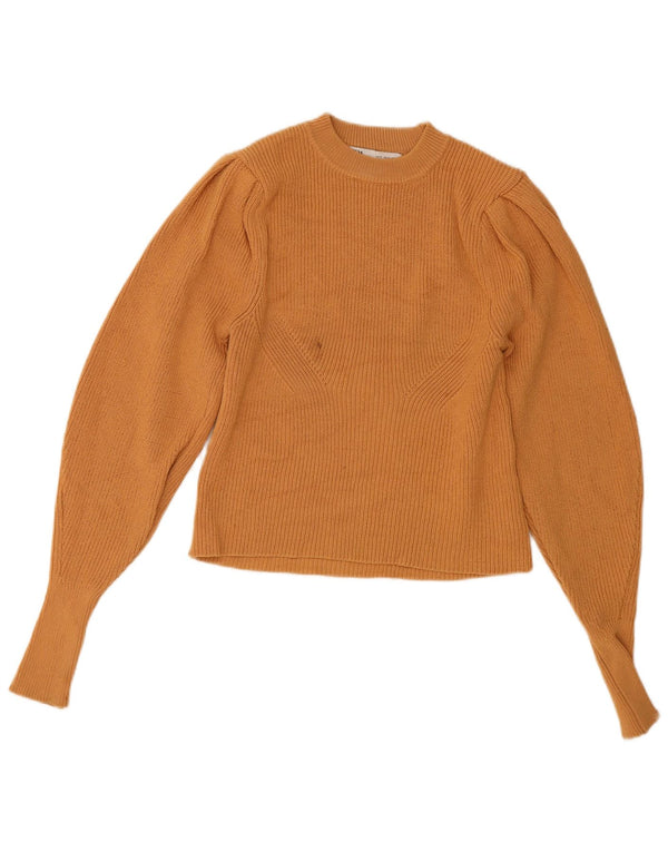 Zara Womens Crop Crew Neck Jumper Sweater UK 10 Small Brown Viscose