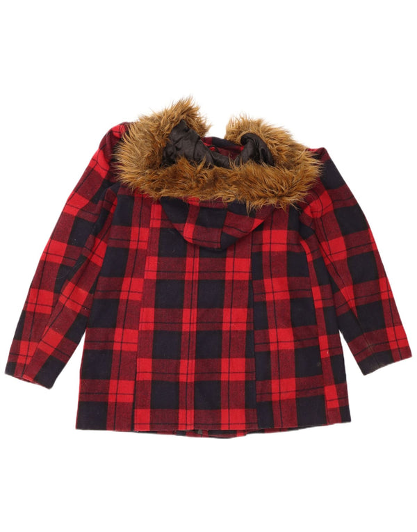 Miss Selfridge Dame Hooded Duffle Jacket UK 10 Small Red Check Wool
