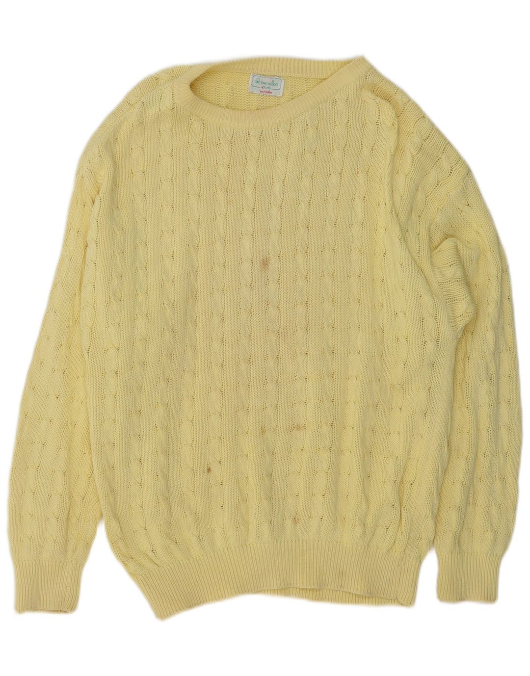 Benetton Herre Boat Neck Jumper Sweater IT 50 Medium Gul Bomuld