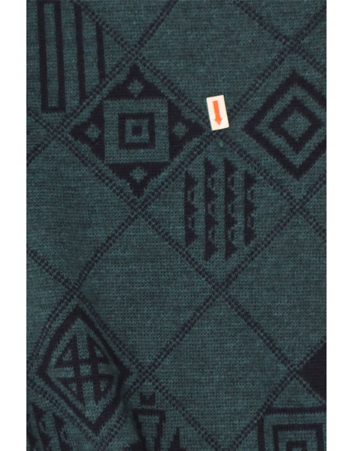 Lewinger Herre V-hals sweater Medium Grøn Geometrisk Uld