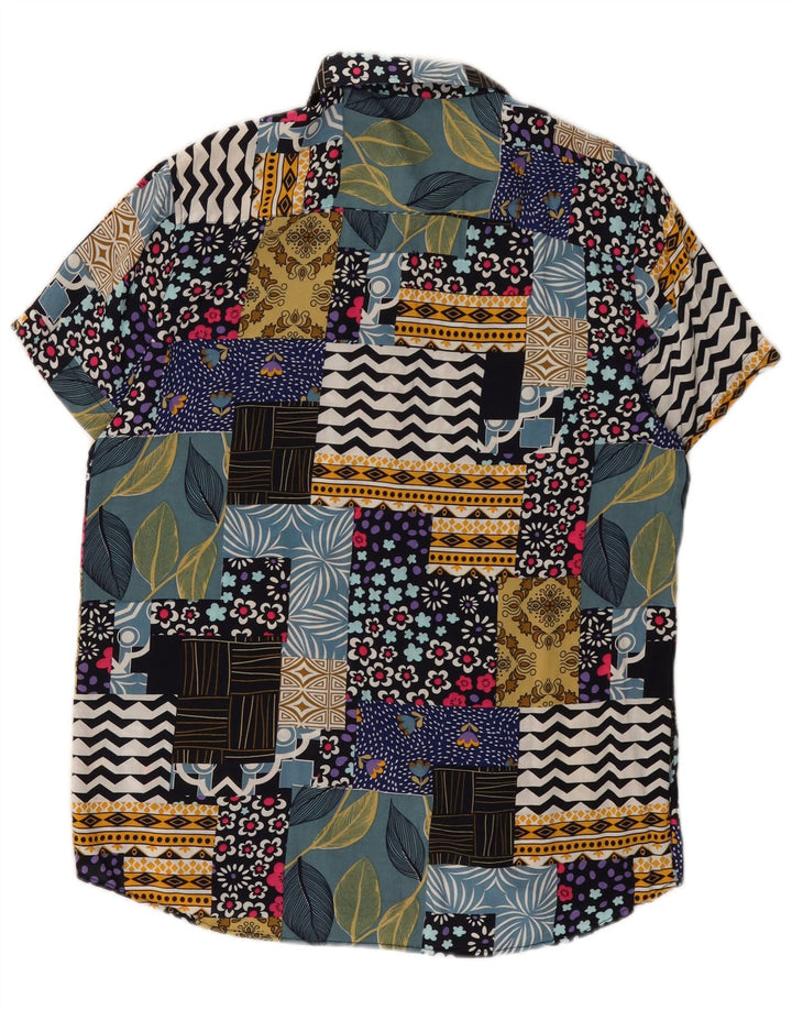 Vintage Kortærmet Herreskjorte Medium Flerfarvet Patchwork