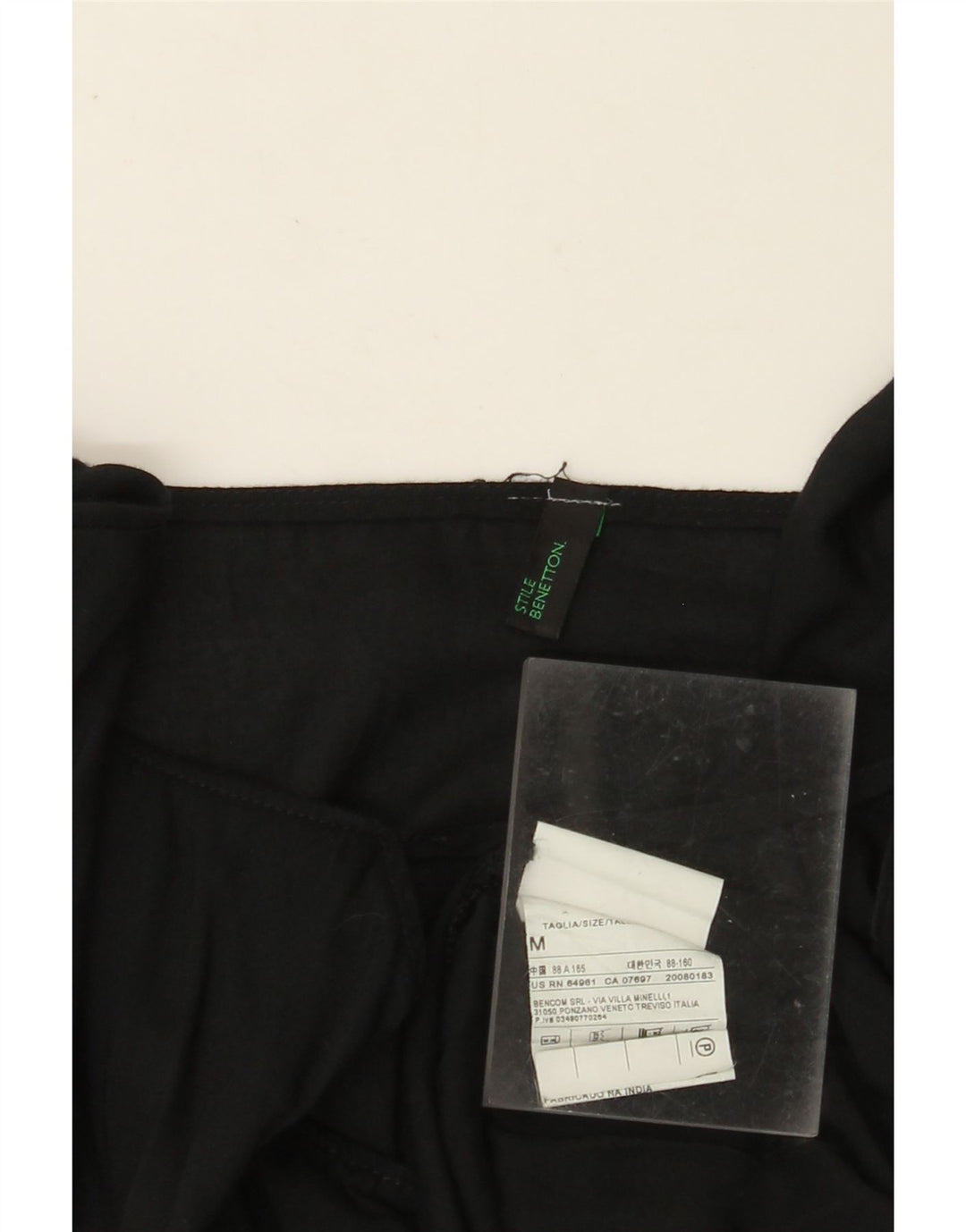 BENETTON Dame Langærmet Bluse Top UK 14 Medium Sort Viscose