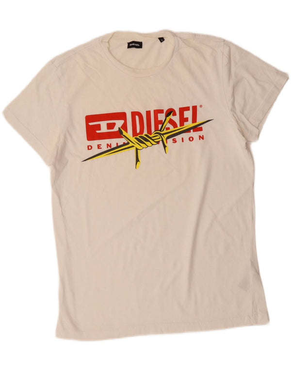 Diesel Herre grafisk T-shirt Top Stor Off White Bomuld
