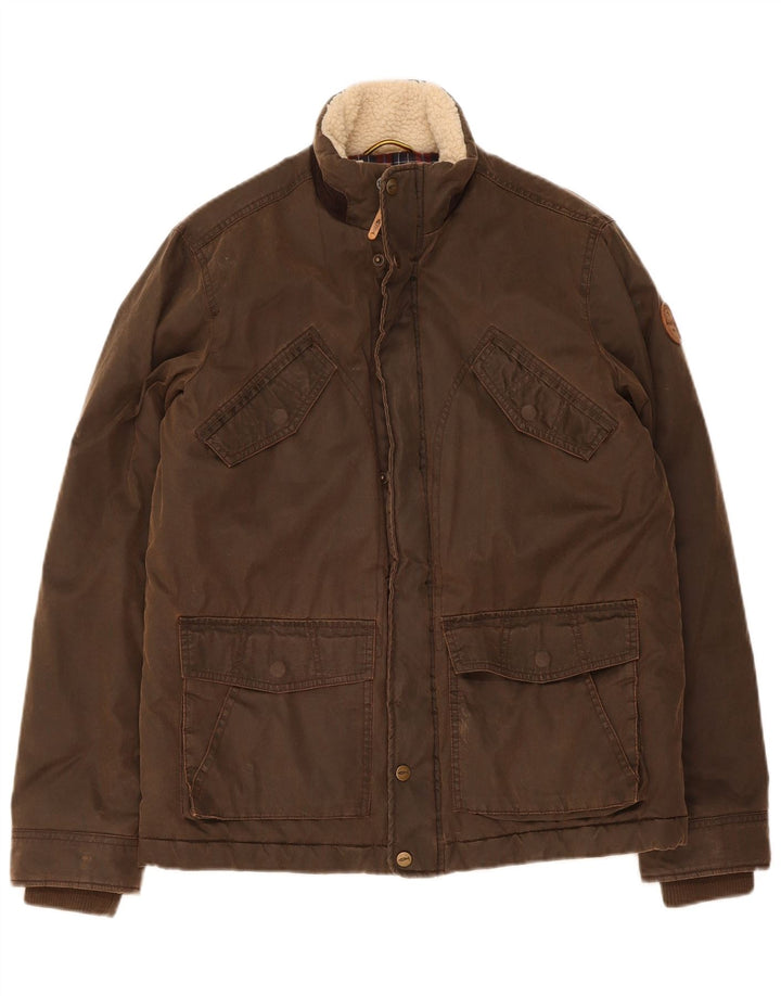 WEIRD FISH Mens Waxed Cotton Jacket UK 36 Small Brown Polyester