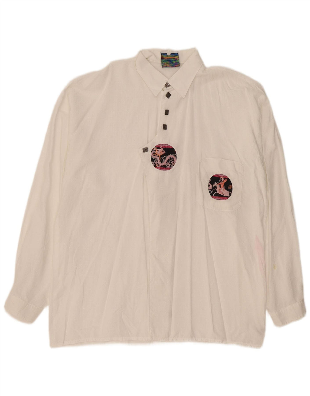 Vintage Herre Pullover Shirt Stor Hvid Plettet