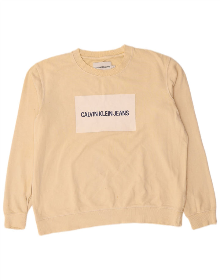Calvin Klein Jeans Herre Grafisk Sweatshirt Jumper Stor Beige Bomuld