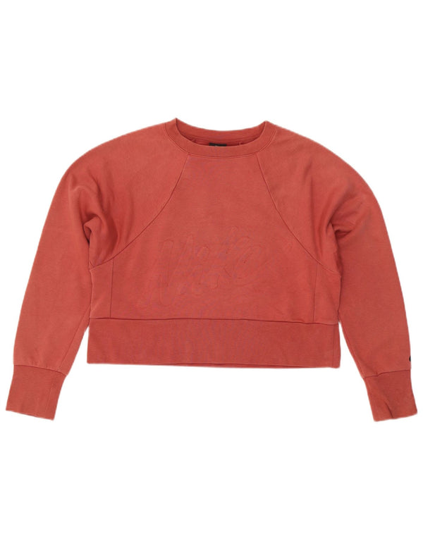NIKE Dame Dri Fit Oversized grafisk sweatshirt trøje UK 6 XS rød bomuld