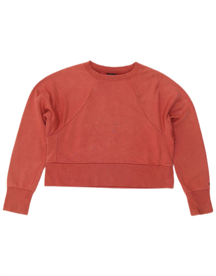 NIKE Dame Dri Fit Oversized grafisk sweatshirt trøje UK 6 XS rød bomuld