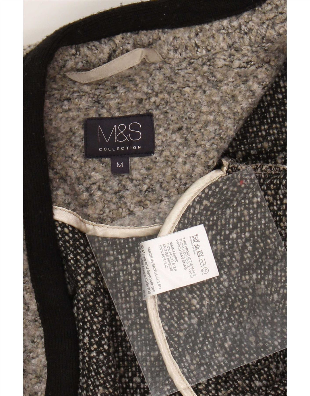 Marks & Spencer Dame Longline Cardigan Sweater UK 14 Medium Grå Stribet
