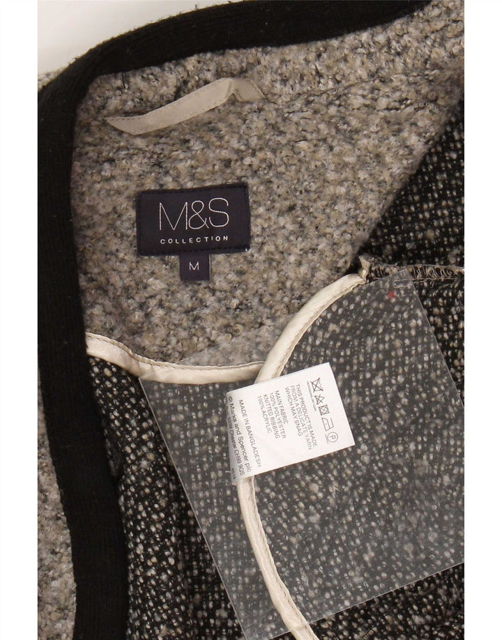 Marks & Spencer Dame Longline Cardigan Sweater UK 14 Medium Grå Stribet