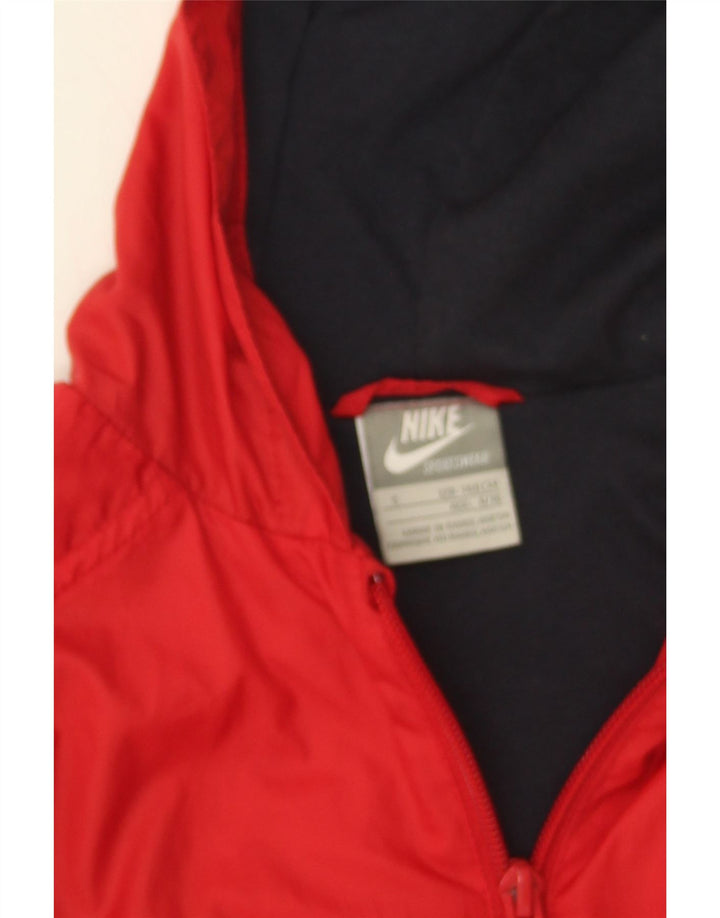 NIKE Girls Hooded Windbreaker Jacket 8-9 Years Small Red Polyester Vintage Nike and Second-Hand Nike from Messina Hembry 