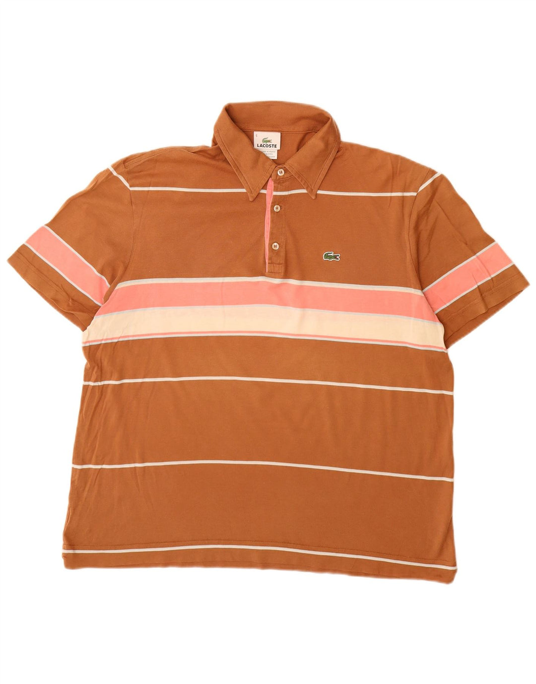 Lacoste herre poloskjorte str. 6 XL brun stribet bomuld