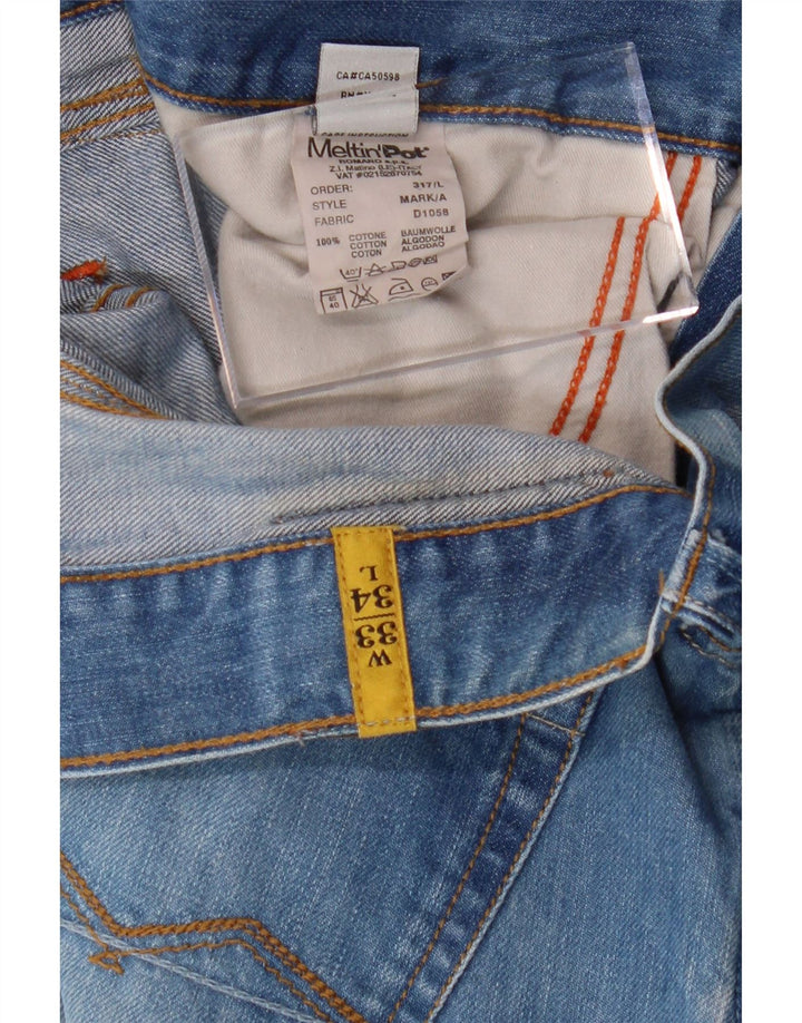 MELTIN' POT Mens Distressed Straight Jeans W33 L30 Blue Cotton Vintage Meltin' Pot and Second-Hand Meltin' Pot from Messina Hembry 