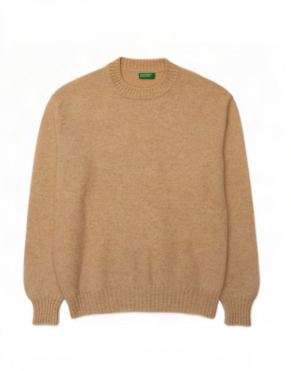 Benetton Dame Oversized Crew Neck Jumper Sweater UK 10 Small Beige