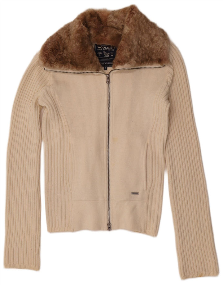 Woolrich Dame Cardigan Sweater UK 10 Small Off White Bomuld