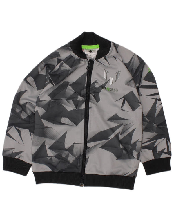 ADIDAS Boys MESSI Graphic Tracksuit Top Jacket 2-3 Years Grey Geometric