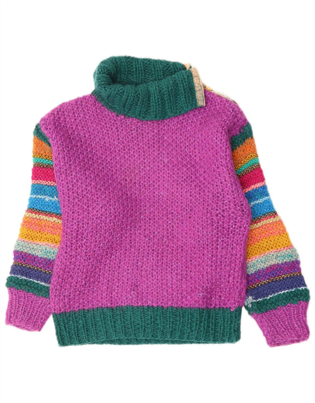 Vintage Dame Rullehals Sweater UK 12 Medium Pink Colourblock