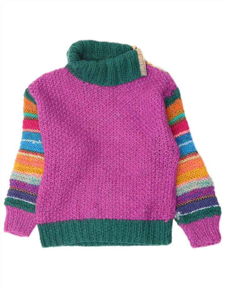Vintage Dame Rullehals Sweater UK 12 Medium Pink Colourblock