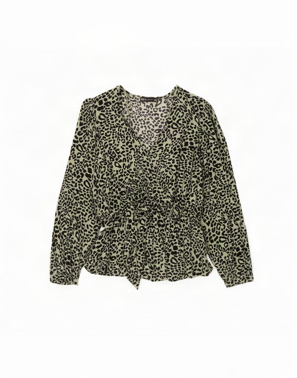 Marks & Spencer Womens Blouse Top UK 12 Medium Green Animal Print