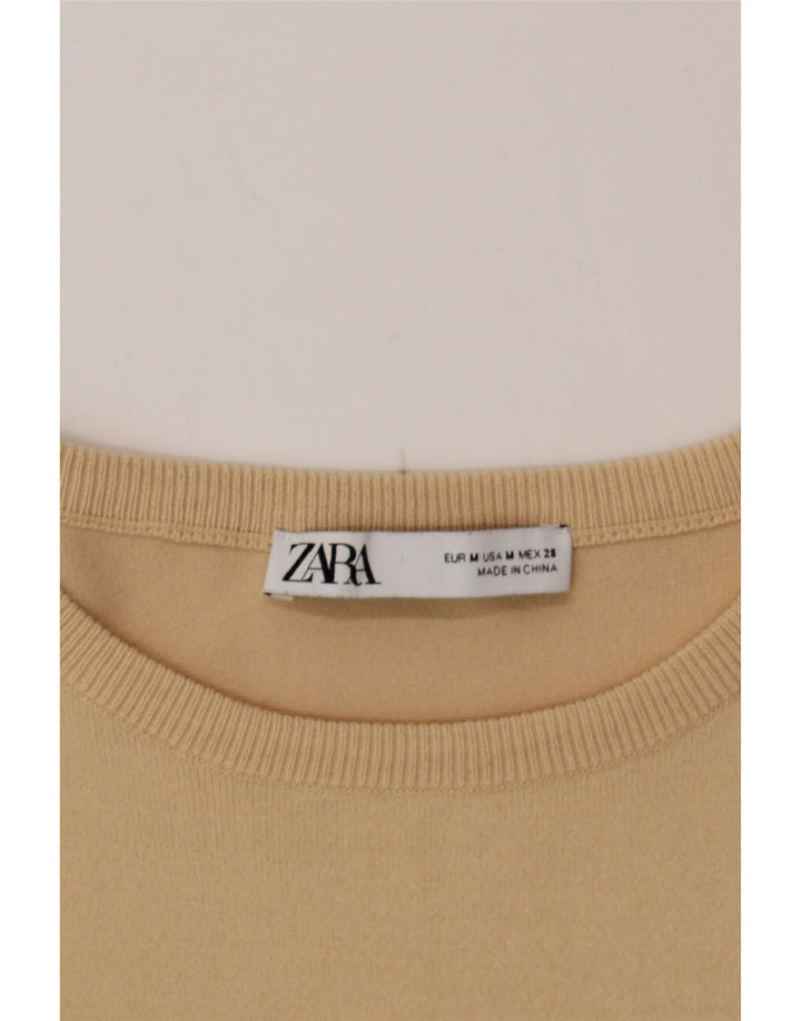 ZARA Womens Long Sleeve Blouse Top UK 12 Medium Beige Floral Vintage Zara and Second-Hand Zara from Messina Hembry 