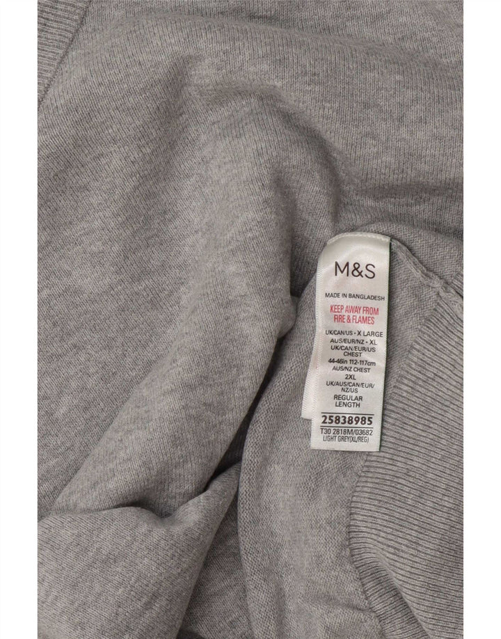 Marks & Spencer Herre V-hals sweater XL Grå Flecked Bomuld