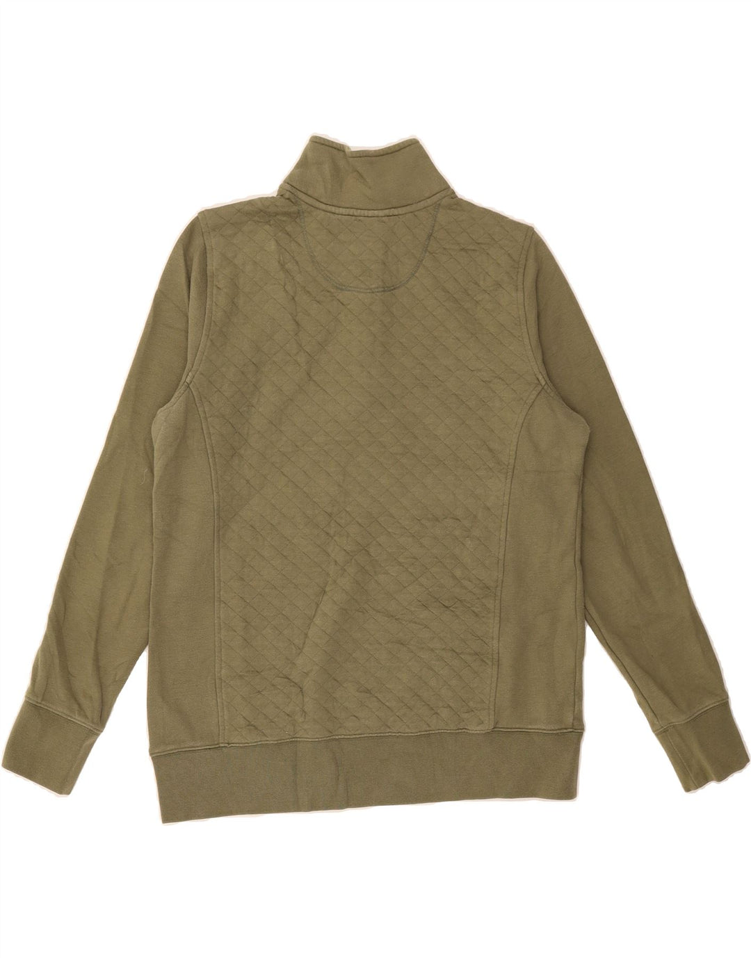 L.L.BEAN Womens Zip Neck Sweatshirt Jumper UK 14 Medium Khaki Cotton Vintage L.L.Bean and Second-Hand L.L.Bean from Messina Hembry 