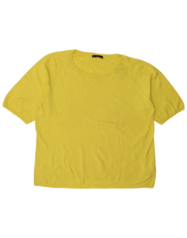 Zara Womens Short Sleeve Boat Neck Jumper Sweater UK 14 Medium Yellow