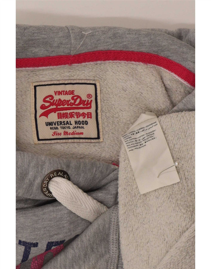 Superdry Kvinders Grafisk Hoodie Trøje UK 14 Medium Grå Bomuld