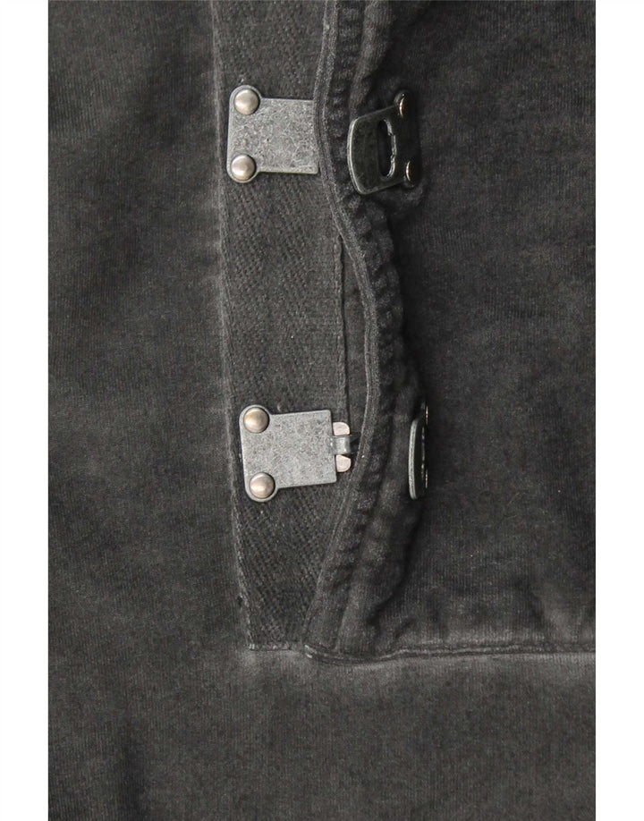 Desigual Herre Button Neck Hoodie Jumper Stor Grå Bomuld