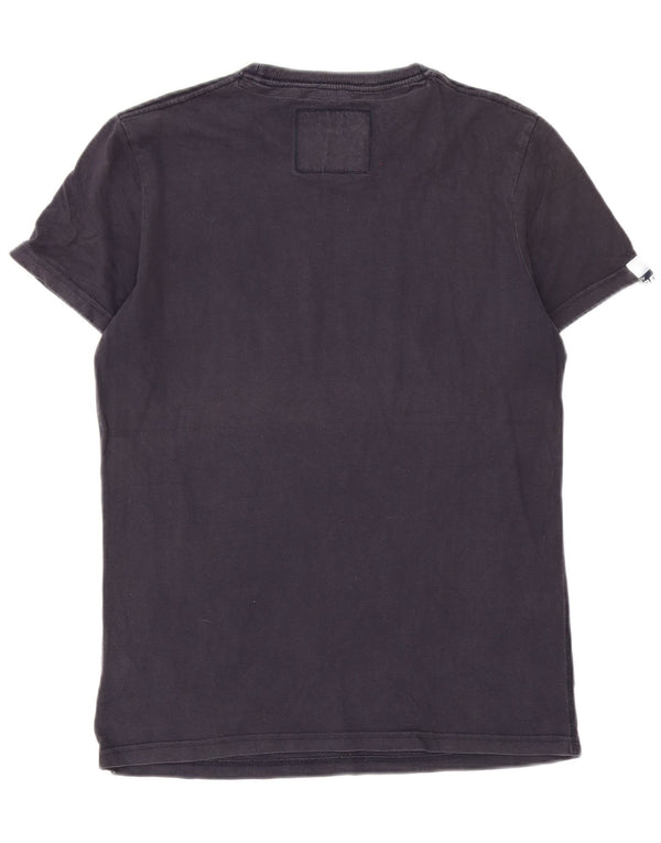 Superdry grafisk T-shirt top til kvinder UK 14 Medium marineblå bomuld