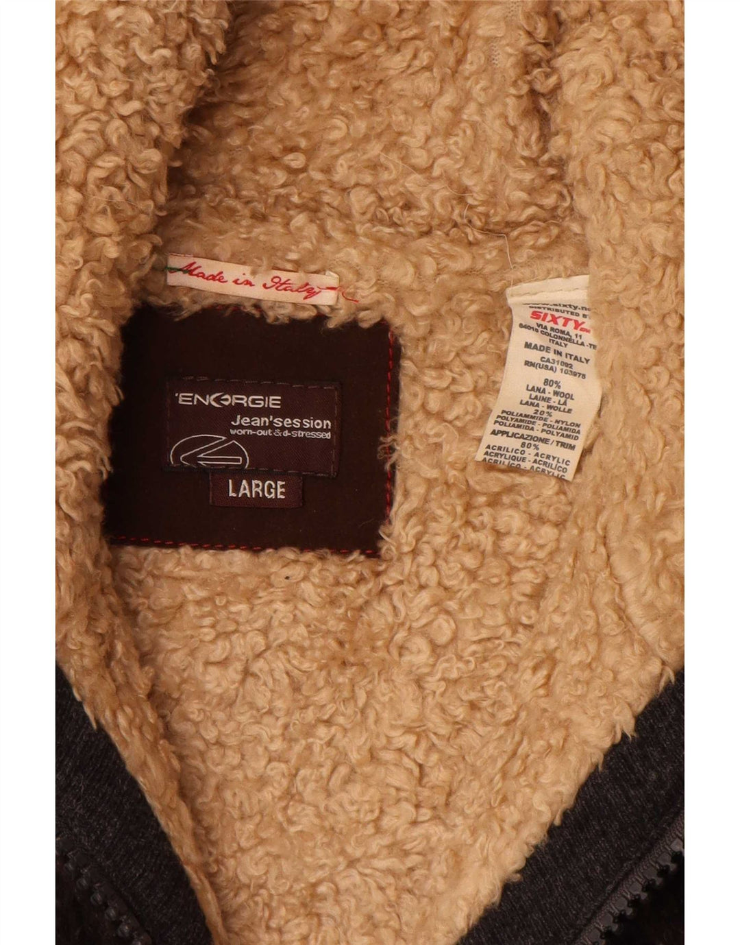 Energie Herre strik sherpajakke UK 40 Large Brown Flecked Wool