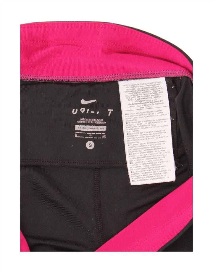 Nike Dame Leggings UK 10 Small Black Colourblock Polyester
