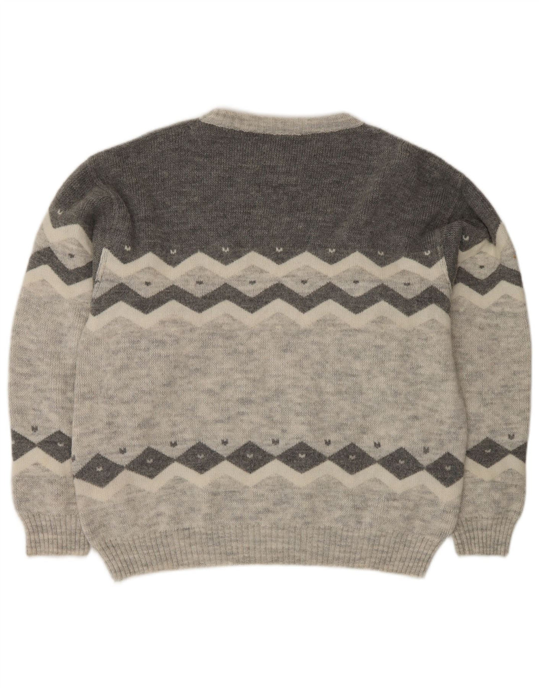 Vintage herre sweater med rund hals EU 50 mellemgrå Colourblock Classic