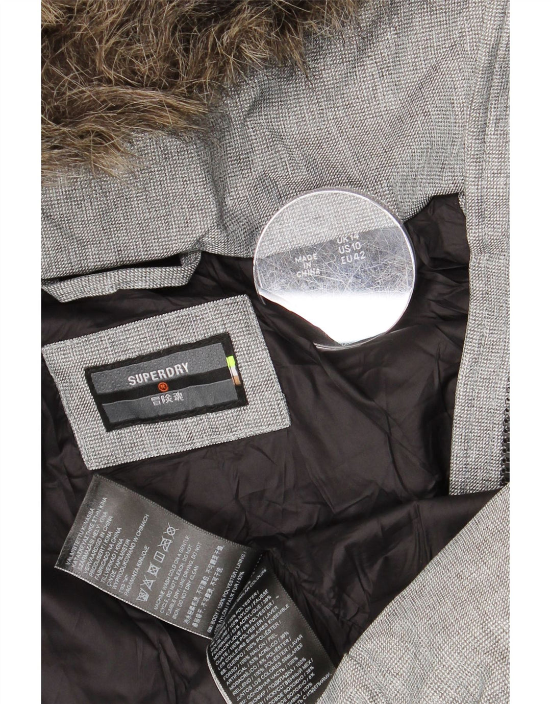 SUPERDRY Polstret hættejakke til kvinder UK 14 Stor grå polyester