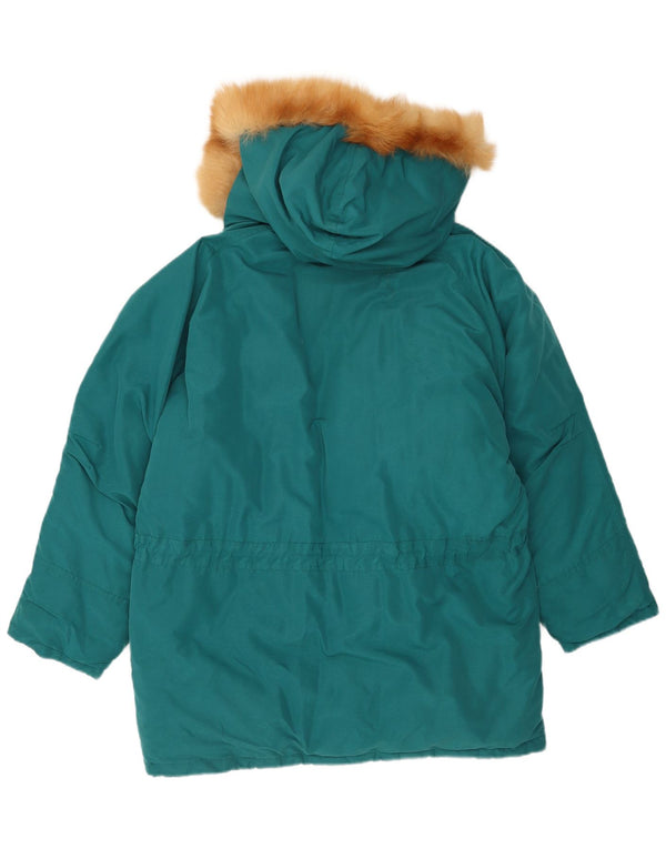 Vintage polstret hættejakke til kvinder UK 18 XL blå polyester